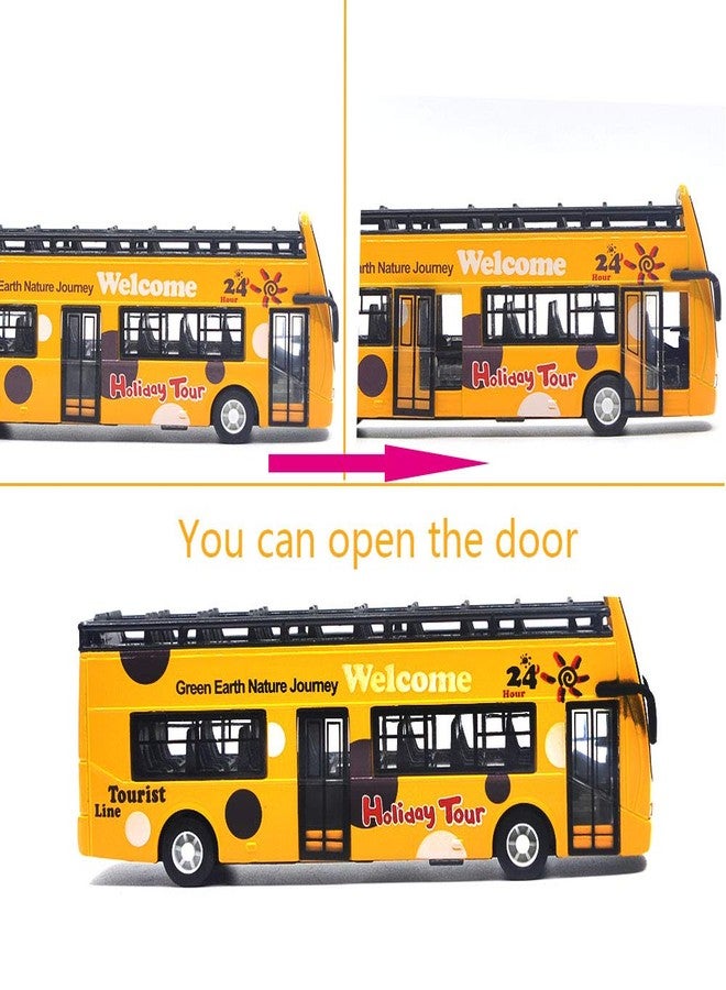Ailejia Bus Toy Sightseeing Double Decker City Bus Open Top Model Die-Cast Metal Toy Cars Toy Die Cast Pull Back Vehicles Mini Model Car Lights and Music (Yellow) - Image 3